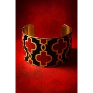 Mudpie Red & Black Geometric Cuff Bracelet – Gold Tone Wide Enamel Adjustable